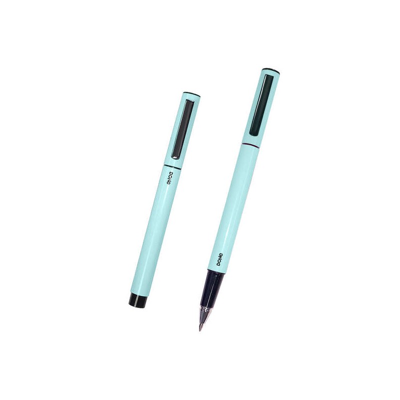Penna a sfera Dohe Elegant Aluminium - Fusto ovale in verde - Leggera ed ergonomica - Cappuccio con clip - Inchiostro bl
