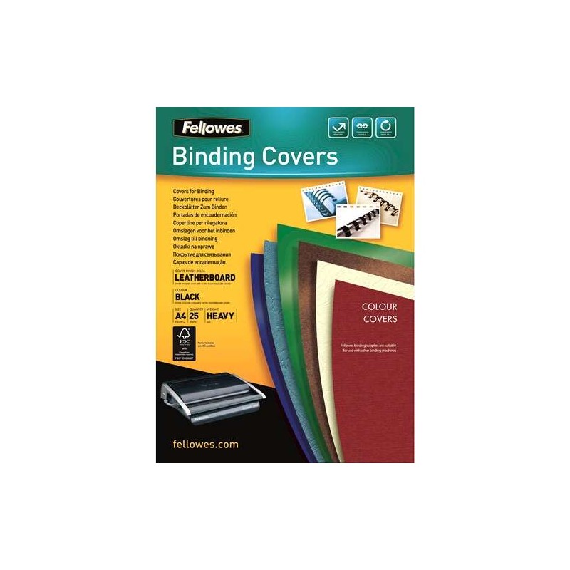 Fellowes Confezione da 25 copertine in cartoncino simil-pelle A4 - 250 g - nero