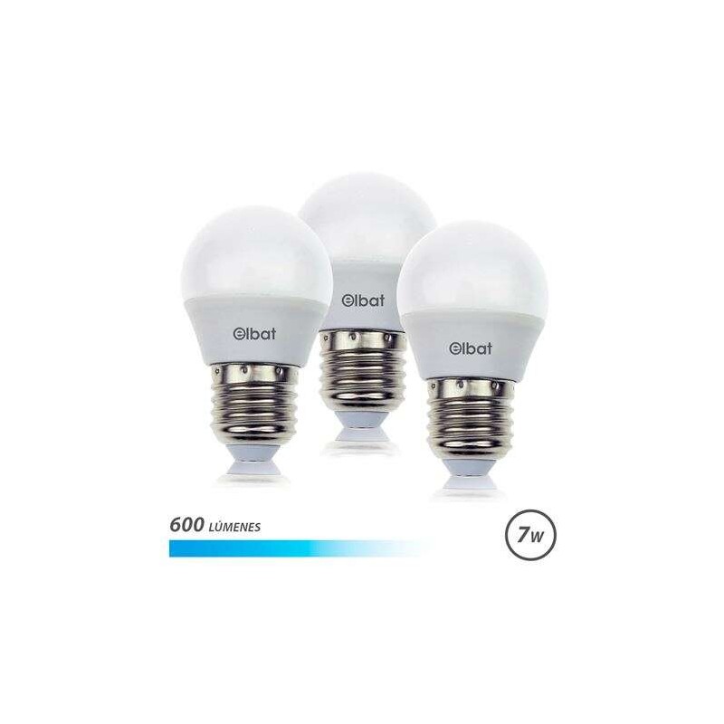 Elbat Confezione 3 lampadine - Potenza 7W - Lumen 600 - Tipo di luce 6500K Cool Light - Attacco E27 - Angolo 220º - Dim