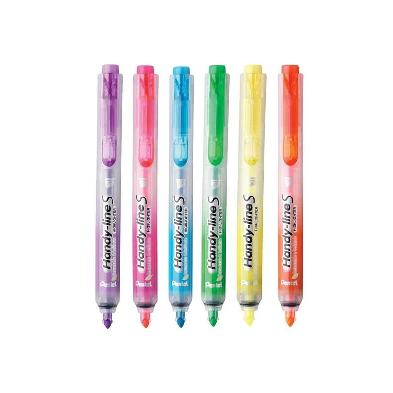 Pentel Handy Line S Confezione da 6 pennarelli fluorescenti retraibili - Inchiostro liquido - Da 1.6 a 3 mm - Formato fi