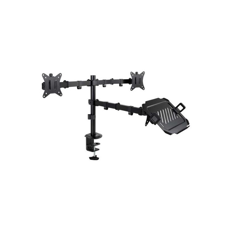 Tooq Supporto da tavolo per 2 monitor da 17-32 + vassoio per laptop - Gestione dei cavi - Peso massimo 9kg x braccio - V