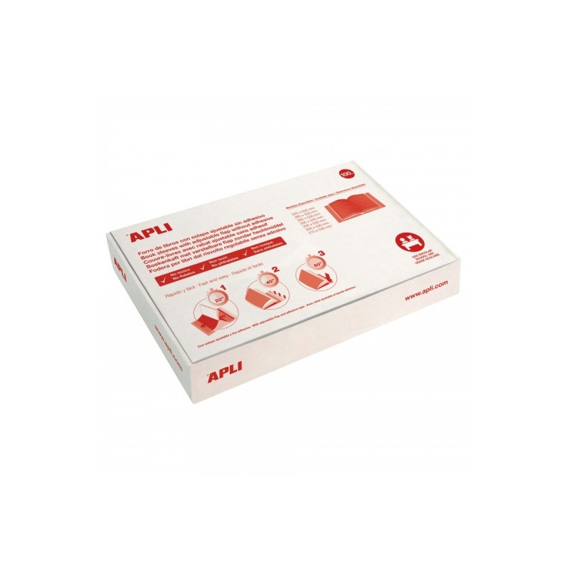 Apli Confezione da 100 copertine per libri 280 mm PVC 130 micron - Lembo autoregolabile - Fodera facile in 3 fasi - Tras