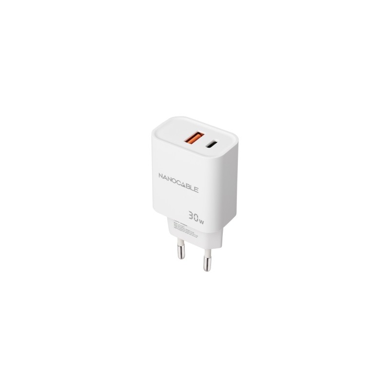 Caricatore da parete Nanocable USB-C/PD + USB-A/QC 30W - Bianco