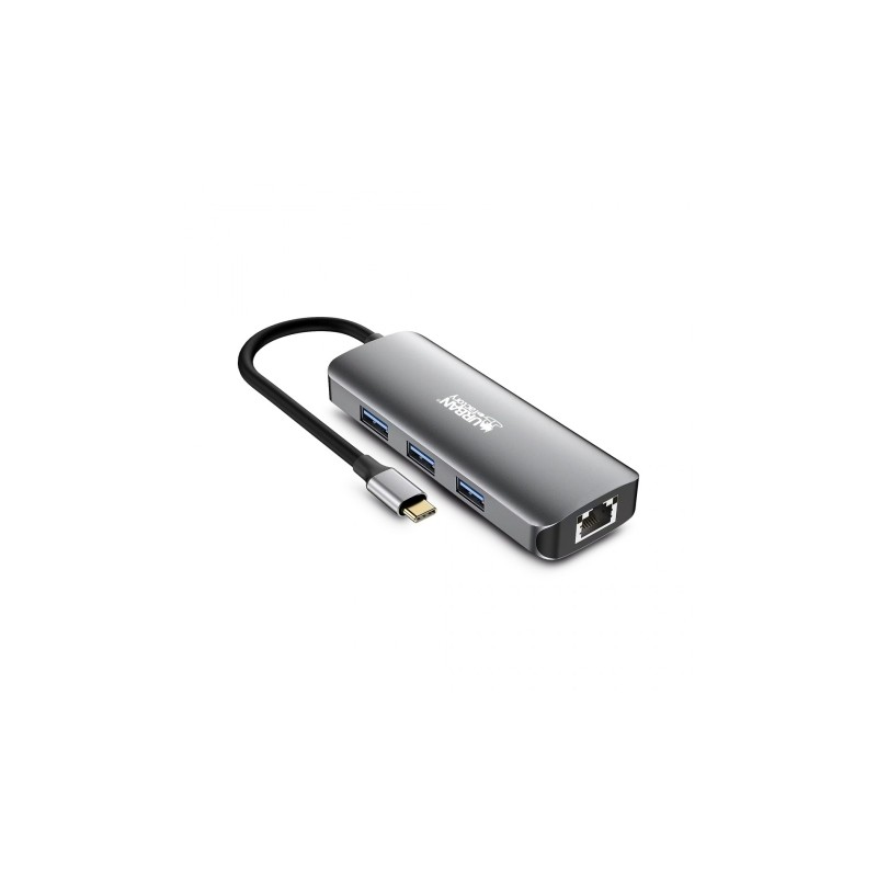 Urban Factory Hubee Hubee 7 in 1 Hub - USB-C maschio - USB-A/HDMI/RJ45/USB-C femmina - 100W PD - Colore: Grigio Metallo