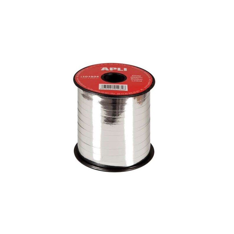 Rotolo di nastro da regalo Apli 7mmx250m - Finitura lucida - Colore argento