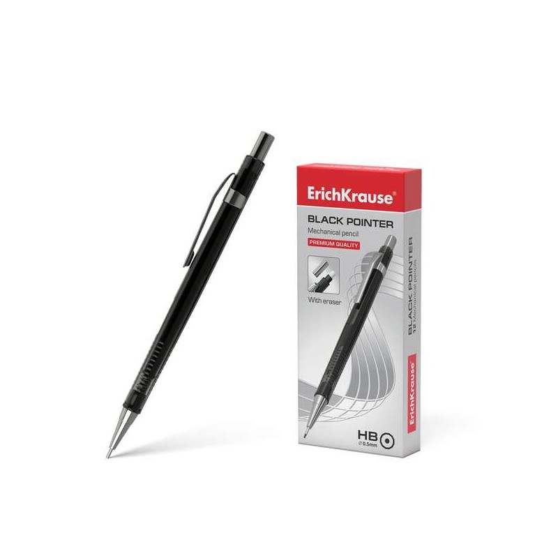 Matita meccanica Erichkrause Black Pointer 05 mm - Stile classico con dettagli in metallo - Pennino retrattile - Durezza