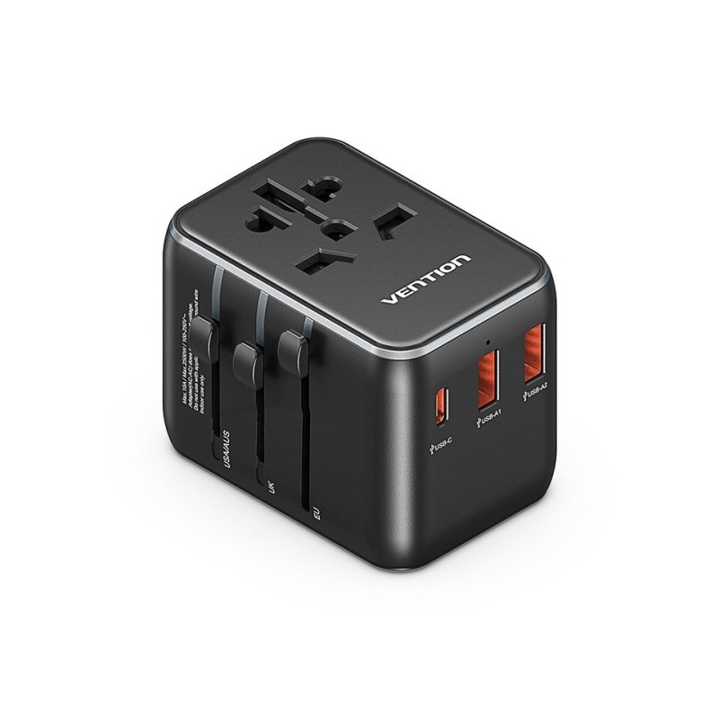 Caricabatterie da viaggio universale Vention - 1xUSB-C. 2xUSB - 20W - Colore nero