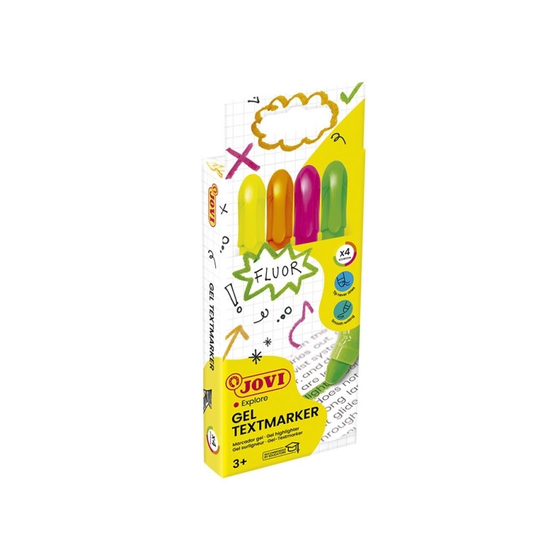 Confezione di marcatori di testo in gel Jovi con 4 marcatori di testo fluorescenti - Gel secco - Non trasferibile - Asci