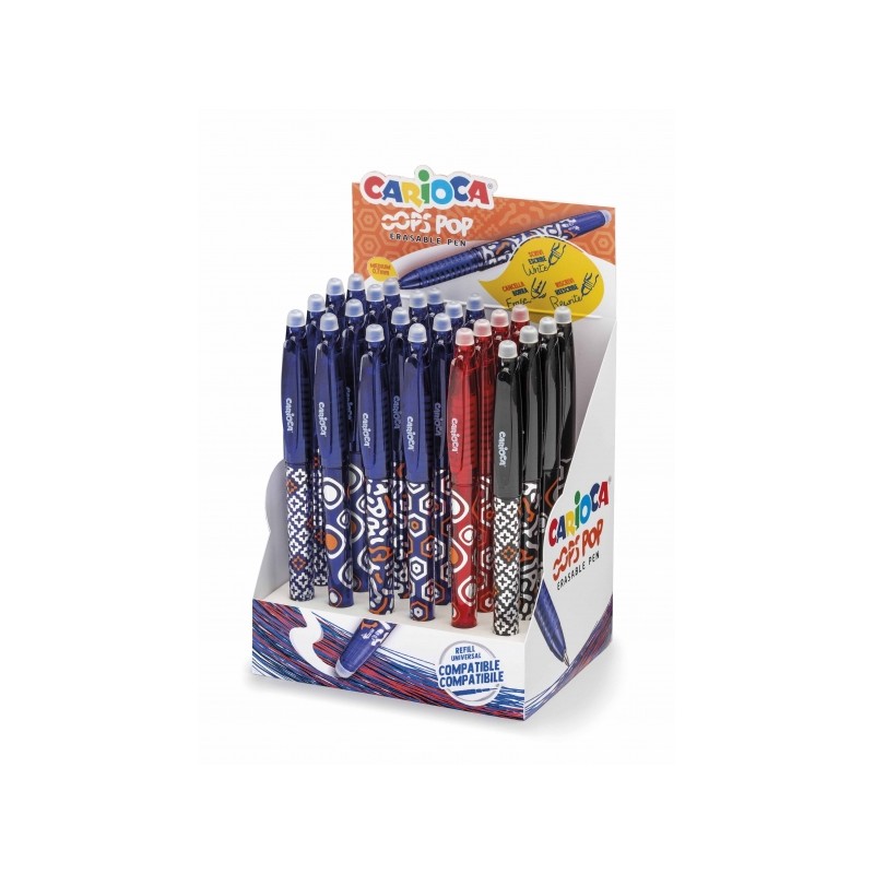 Carioca Oops Pop Display da 24 penne a sfera cancellabili - Termosensibile - Impugnatura testurizzata - Punta Ø 0.7 mm 