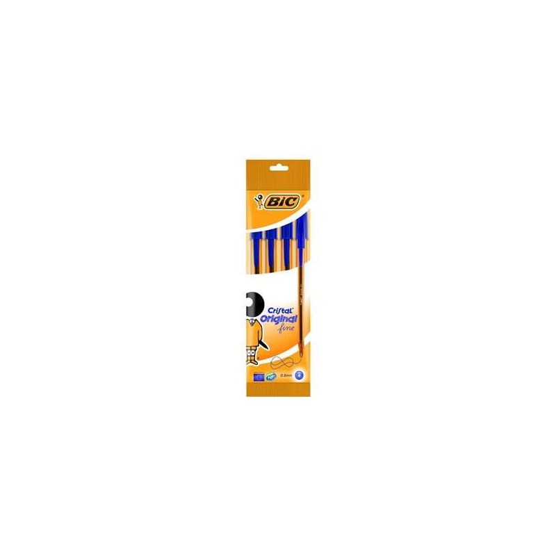 Bic Cristal Original Fine Confezione da 4 penne a sfera - Punta tonda da 0.8 mm - Tratto 0.3 mm - Inchiostro a base d'ol