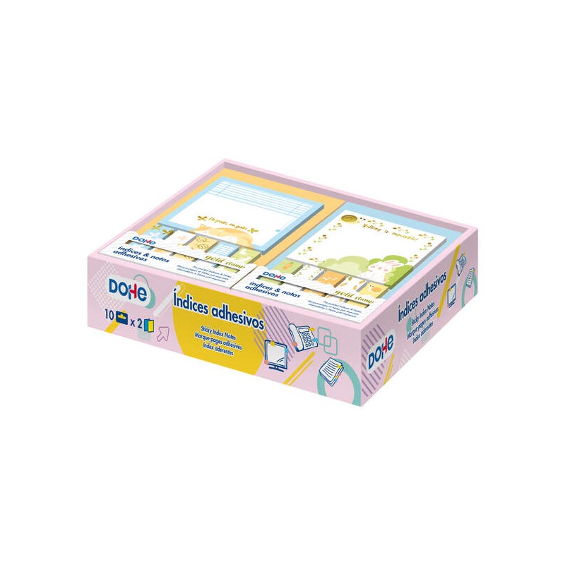 Scatola espositiva Dohe da 20 foglietti e indici adesivi - 70x70 mm e 12x45 mm - Modelli con timbro oro