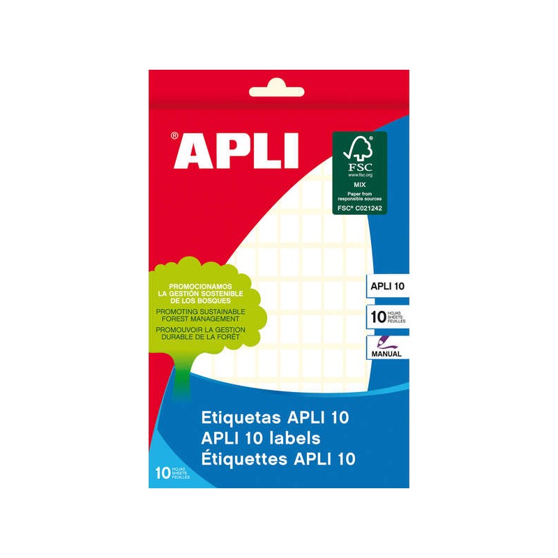 Apli Confezione da 1.200 etichette rettangolari 8x12 mm - 10 fogli per 120 etichette - Adesivo permanente - Ideale per s
