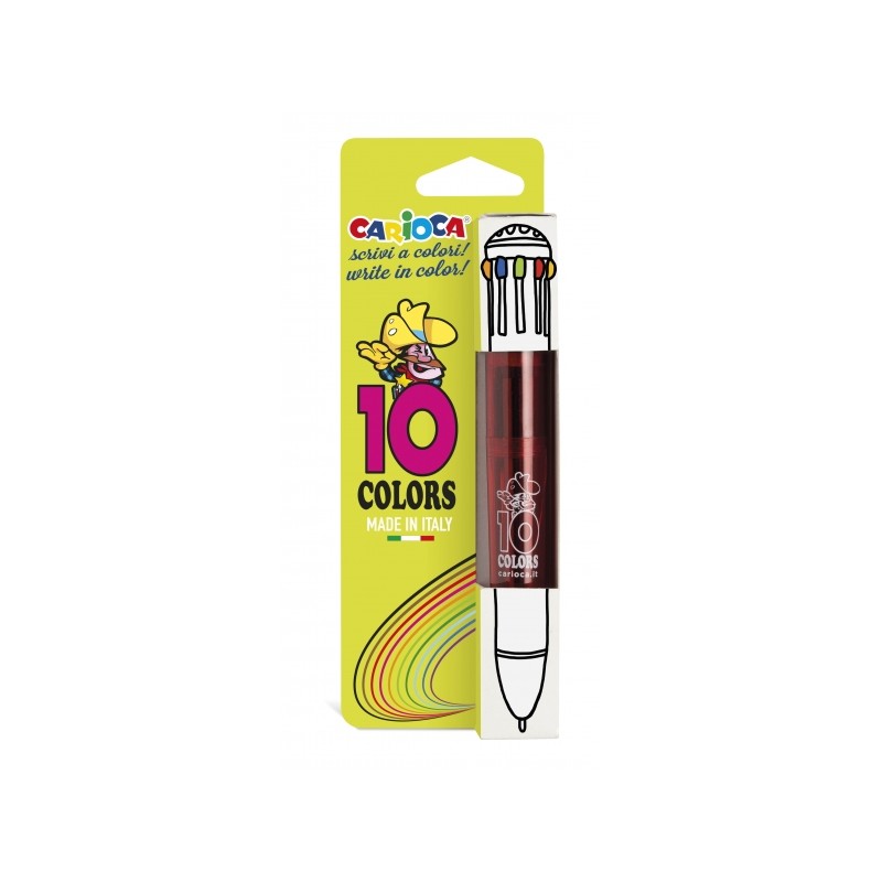 Penna a sfera Carioca 10 colori fluo - Penna a sfera automatica - 10 colori in una sola penna - Punta Ø 1 mm - Vari col