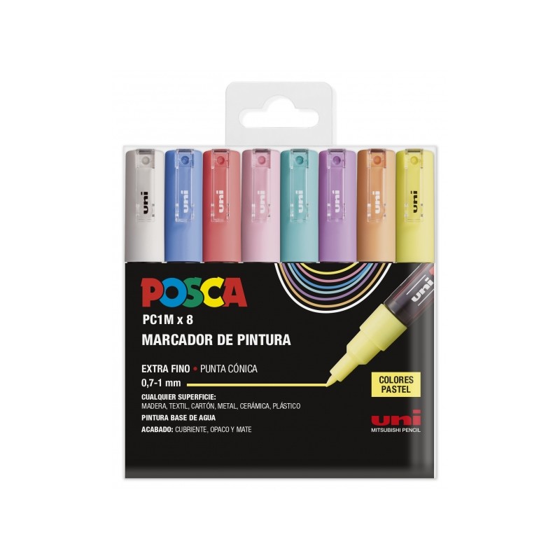 Posca PC1M Confezione da 8 pennarelli - Punta conica 0.7 mm - Inchiostro a base d'acqua - Non permanente - Resistente al