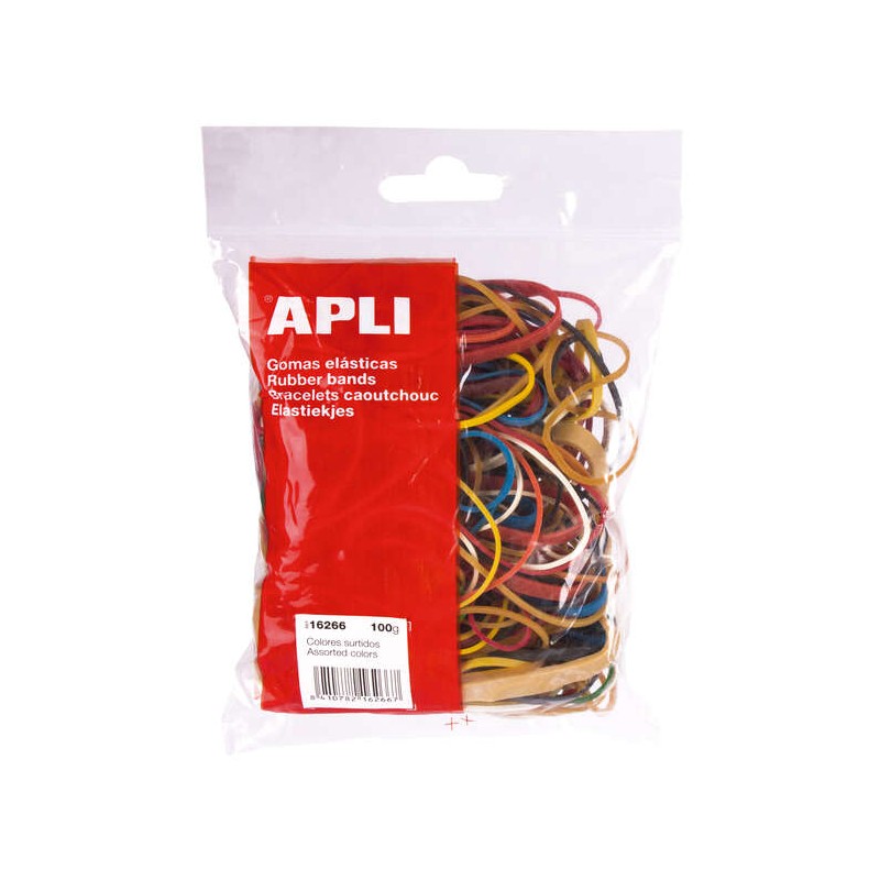 Elastici assortiti Apli - Contenuto 100 g - Elevata elasticità e resistenza - 70% gomma naturale