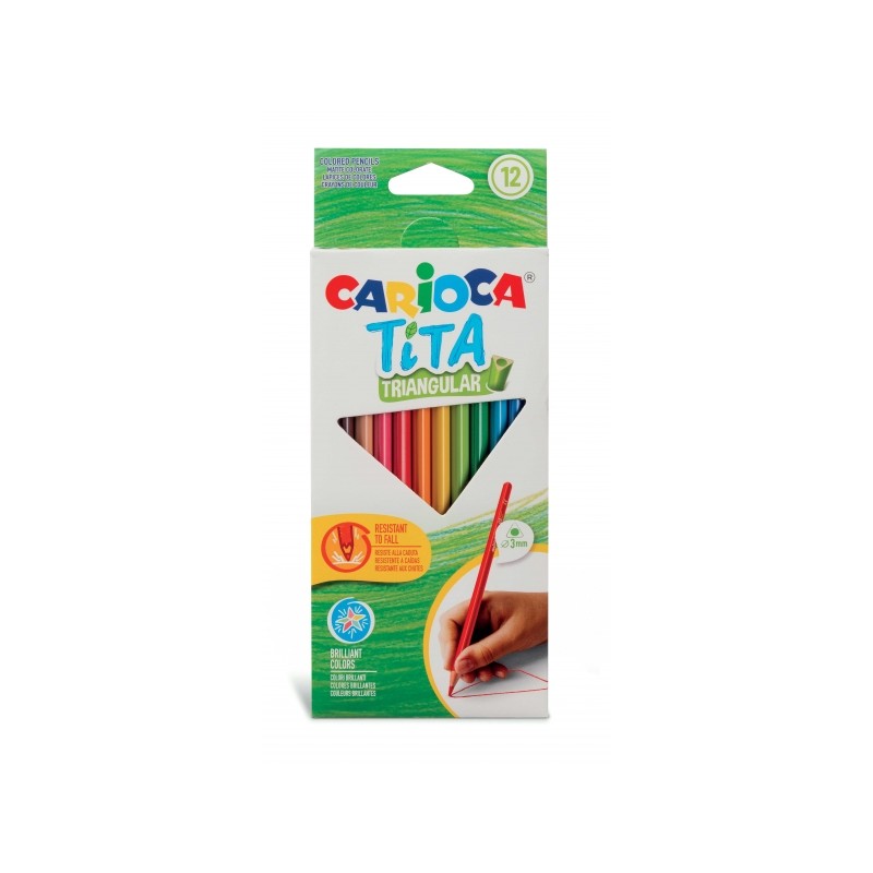 Carioca Tita Confezione da 12 matite triangolari in resina - Corpo triangolare - Colori brillanti e lavabili - Scrittura