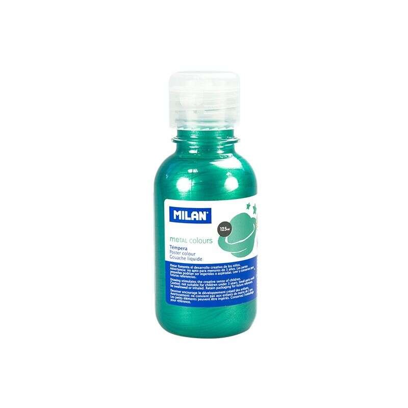 Milano Bottiglia di tempera da 125 ml - Tappo dosatore - Asciugatura rapida - Miscelabile - Colore verde metallizzato