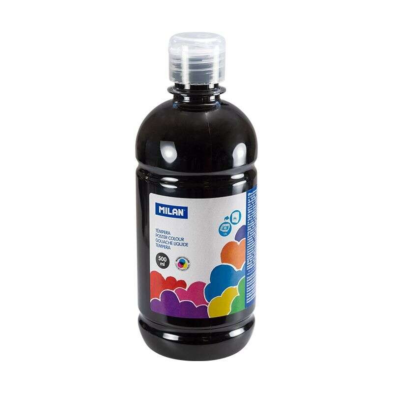 Bottiglia di tempera Milano 500ml - Tappo dosatore - Asciugatura rapida - Miscelabile - Colore nero