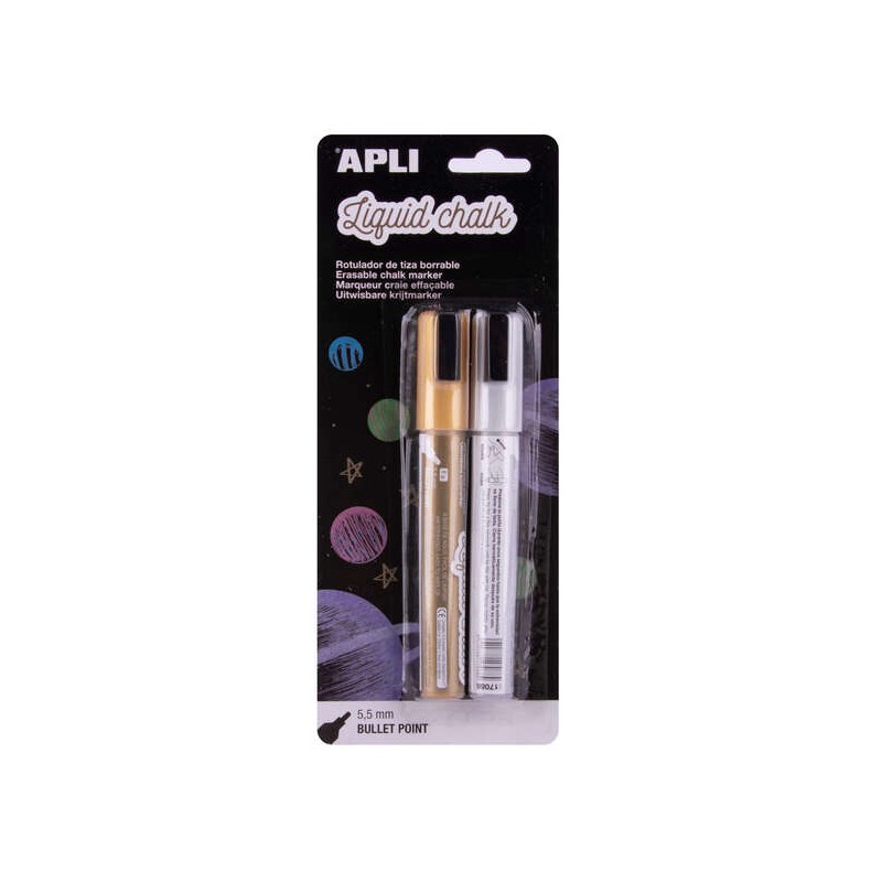Apli Metallic Liquid Chalk Pen - Punta tonda da 5.5 mm - Ideale per lavagne. plastica. finestre. ceramica. vinile. metal