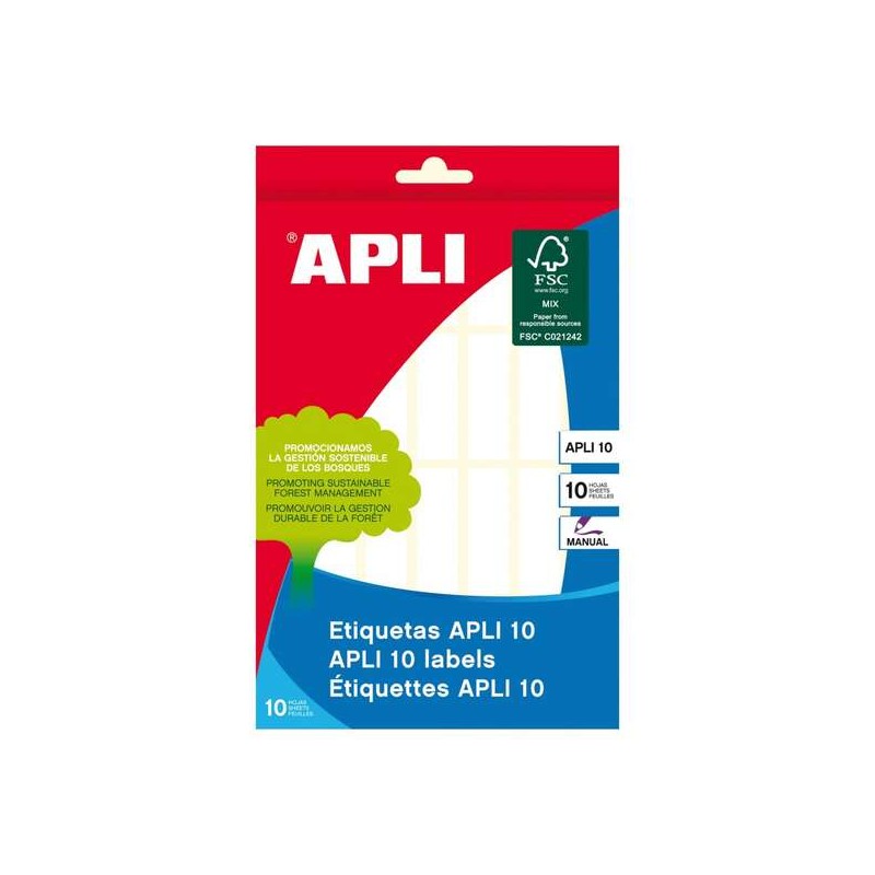 Apli Confezione da 280 adesivi permanenti 13x40 mm - Adatti alla scrittura a mano - Bianco
