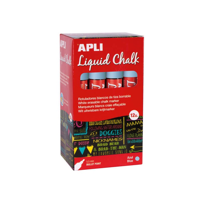 Apli Marcatore a gesso liquido blu - Punta tonda - Ideale per lavagne bianche. plastica. finestre. ceramica. vinile. met