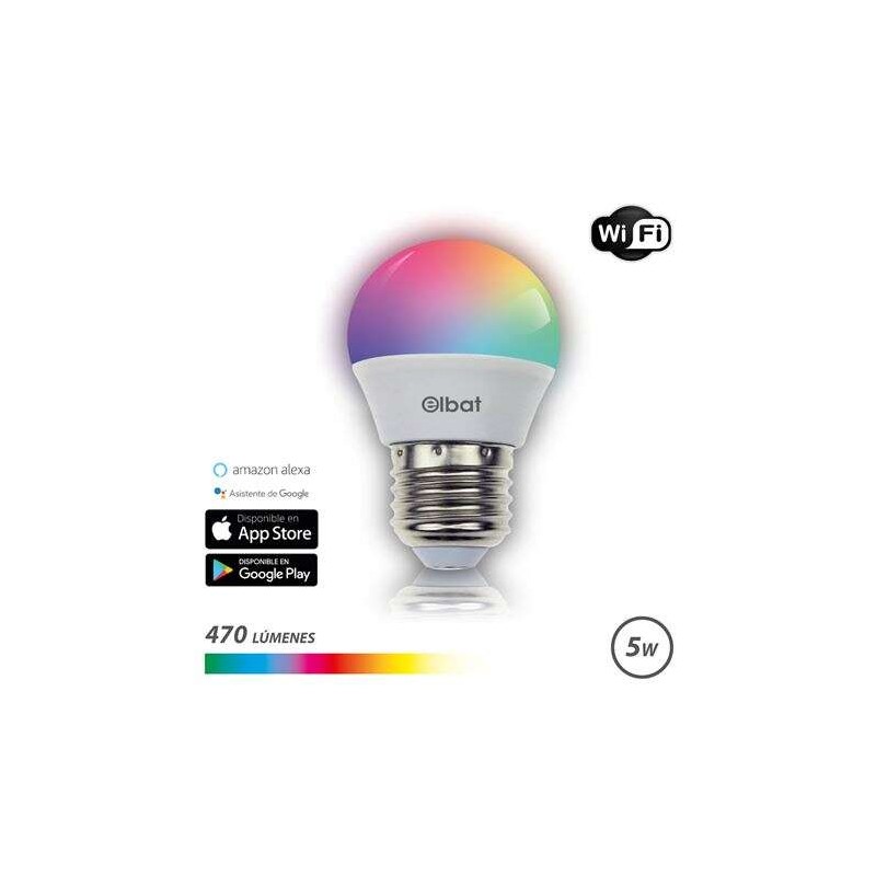Elbat Lampadina LED sferica Smart Wi-Fi G45 E27 5W 470lm RGB - Temperatura da 2700K a 6000K - Controllo vocale - Telecom