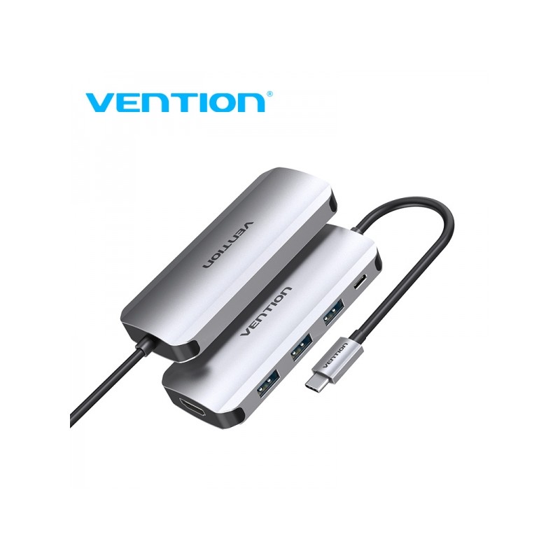 Vention Docking Station 5 in 1 da USB-C a HDMI 4K/3xUSB3.0/PD - 0.15 m - Colore: Grigio metallizzato