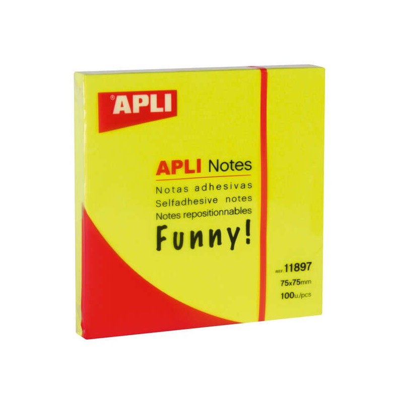 Apli Sticky Notes Funny 75x75mm - Blocco da 100 fogli - Appunti di qualità - Facili da staccare - Colore giallo fluores