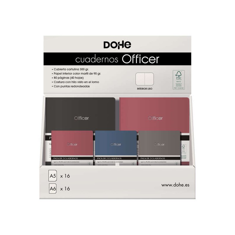 Dohe Display of Officer Notebooks - Formato A5 e A6 - Copertina in cartoncino da 300g - Timbro sulla copertina - Interno