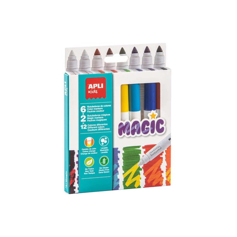 Pennarelli magici Apli Kids - Ø 14.4x137 mm - Cambio colore con 2 bersagli - Corpo cilindrico e punta a blocco rotonda 