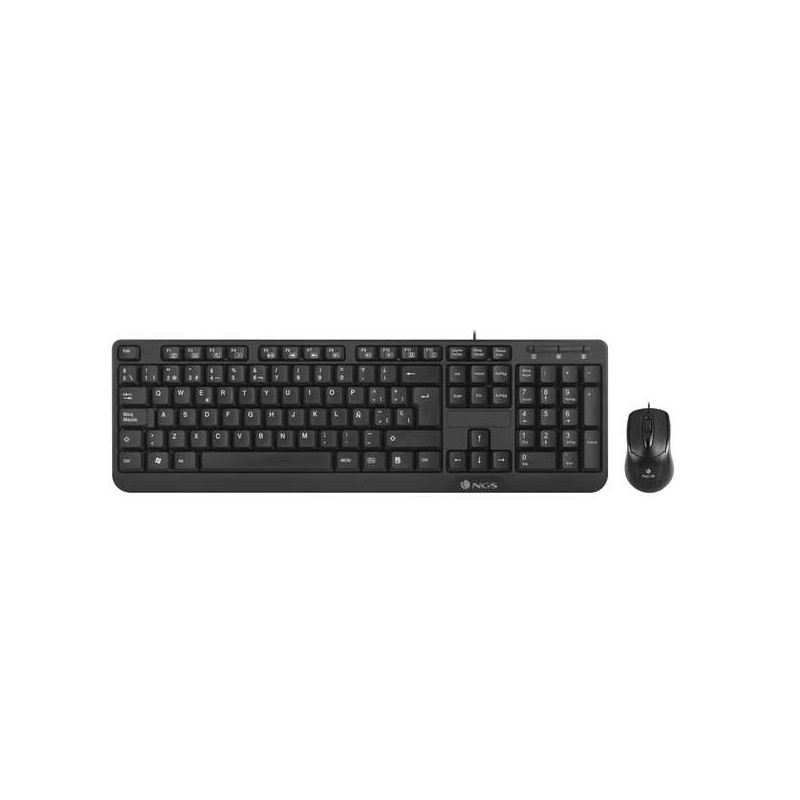 Kit tastiera multimediale e mouse cablato NGS - QWERTY portoghese - 12 tasti multimediali - Nero