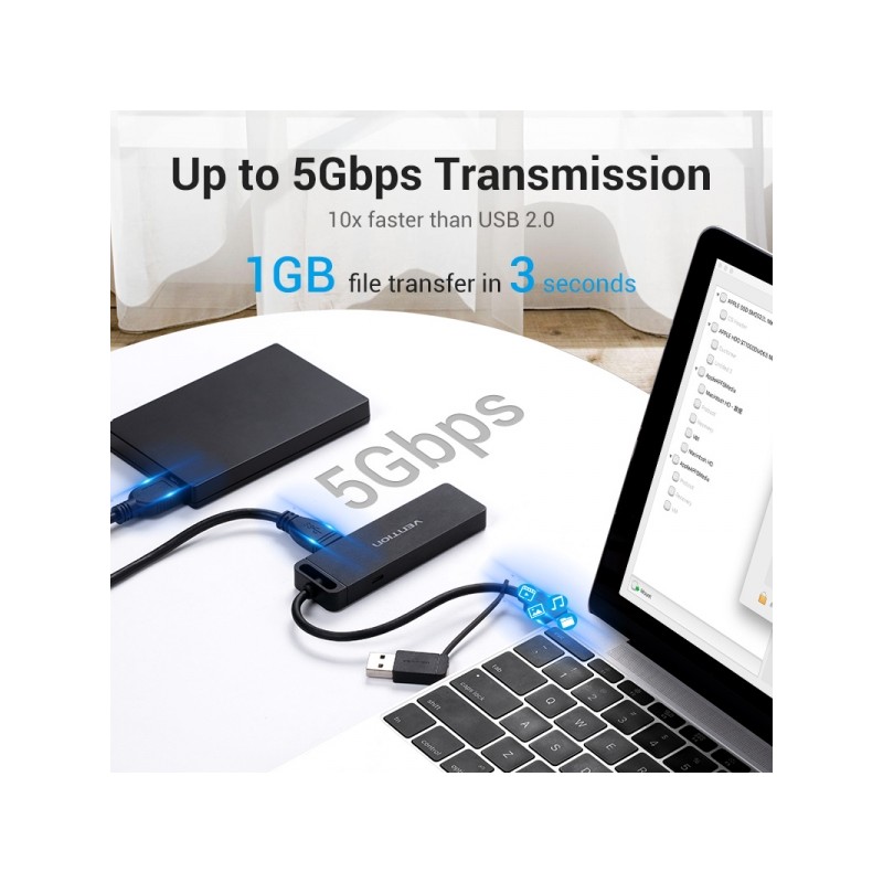 Vention HUB 6 in 1 da USB 3.0 a USB3.0x3/TF/SD/Micro-B - 0.15 m - Colore nero