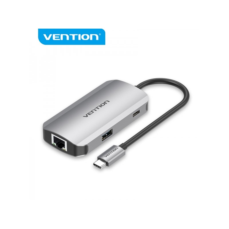 Vention HUB 5 in 1 da USB-C a 3xUSB3.0/RJ45/PD100W - 0.15 m - Colore grigio