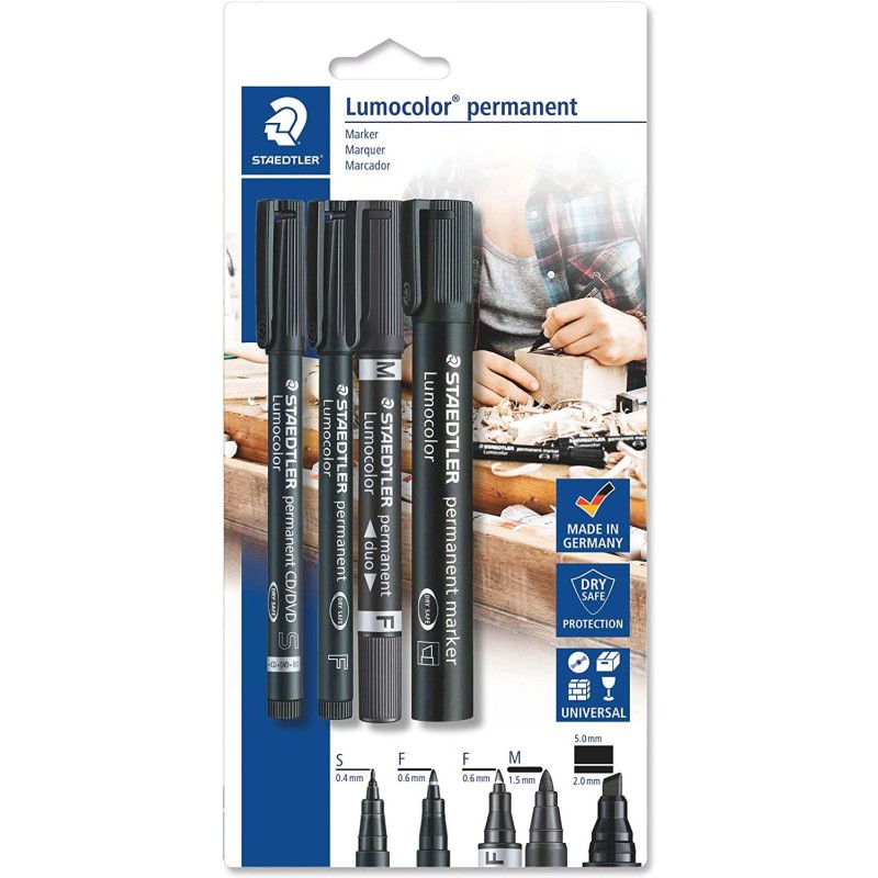 Staedtler Lumocolor Permanent Confezione da 4 pennarelli permanenti - Pennini diversi - Impermeabili - Ricaricabili - Co
