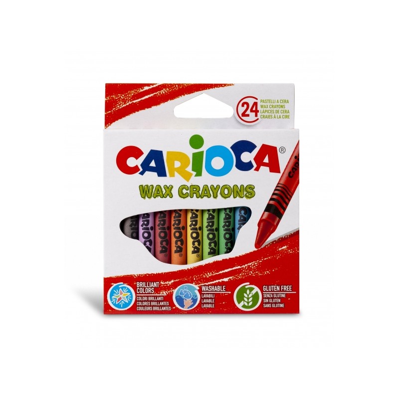 Carioca Confezione da 24 pastelli - Colori vivaci - Lavabili - Corpo Ø 8 mm - Colori vari