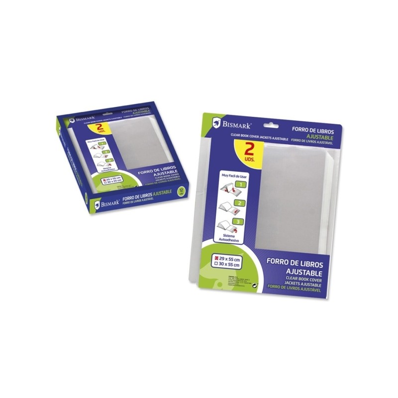 Bismark Confezione da 2 copertine per libri da 290 mm in polipropilene - Lembo regolabile - Facile da foderare in 3 pass
