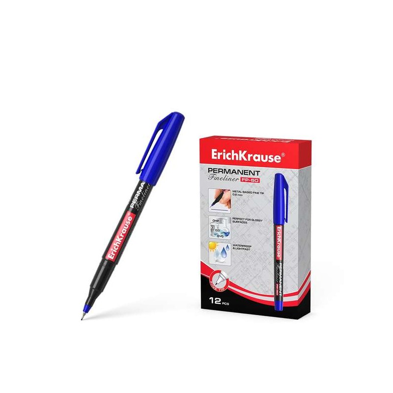 Erichkrause Marcatore permanente Fp-50 - Punta fine 0.6 mm - Resistente alla luce e all'acqua - Blu