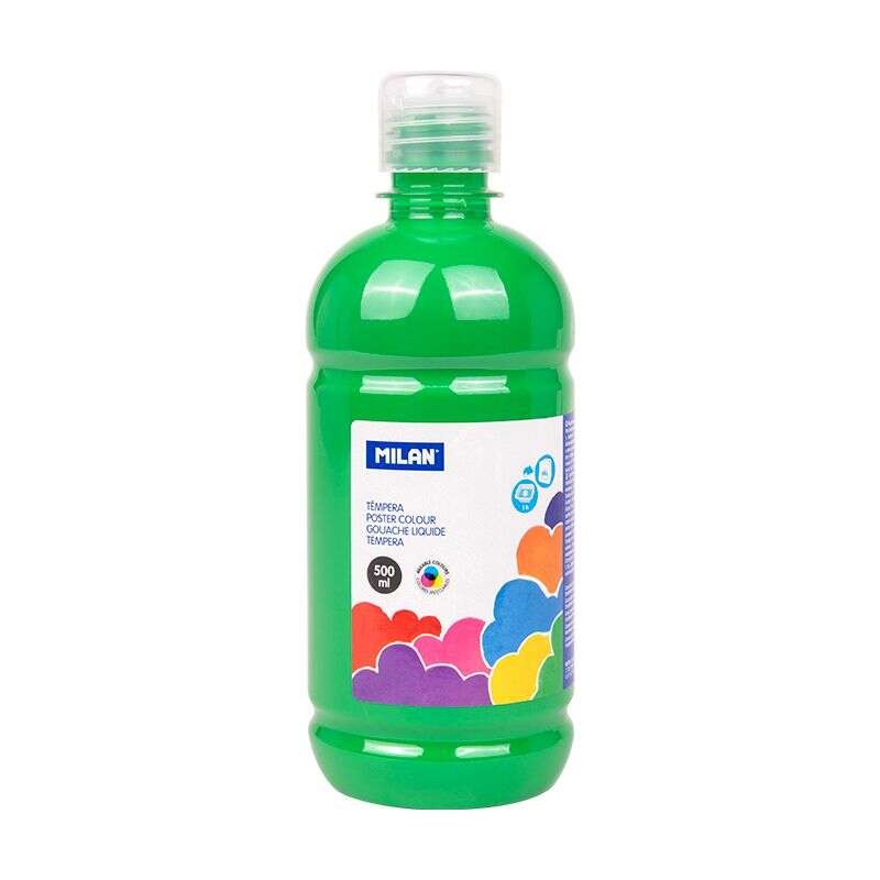 Bottiglia di tempera Milano 500ml - Tappo dosatore - Asciugatura rapida - Miscelabile - Colore verde chiaro