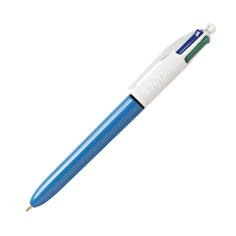 Bic 4 Colours Original Penna a sfera retrattile - Punta media 1.0 mm - Inchiostro a base d'olio - Fusto blu/bianco - 4 c