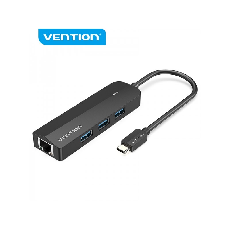 Vention HUB 5 in 1 da USB-C a 3xUSB3.0/RJ45/Micro B alimentato - 0.15 m - Colore nero
