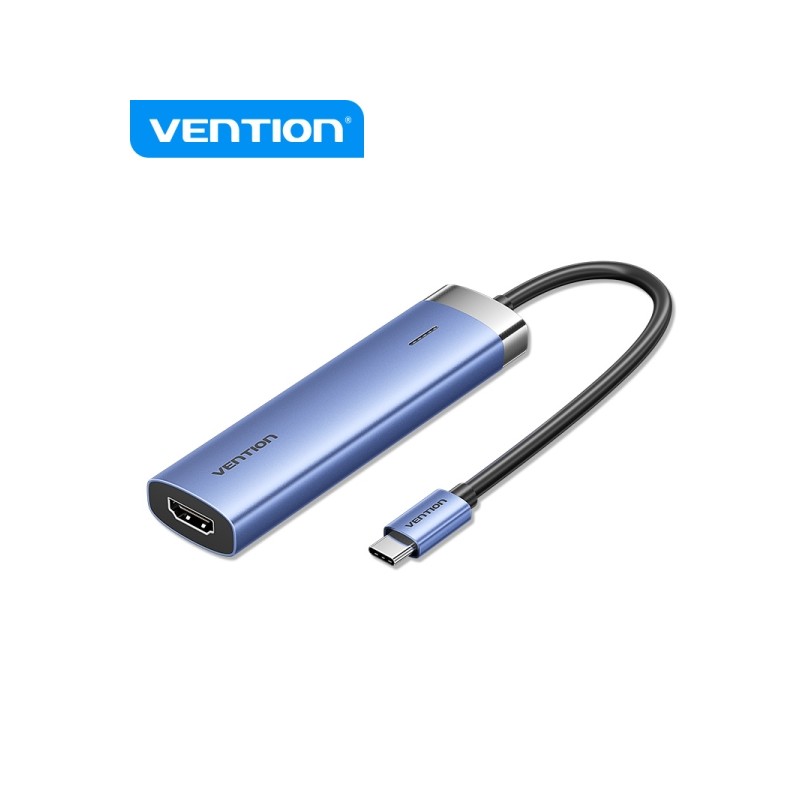 Hub USB-C 5 in 1 di Vention T6E - Trasferimento a 5 Gbps - Display 4K - Ricarica rapida a 100 W - Colore blu