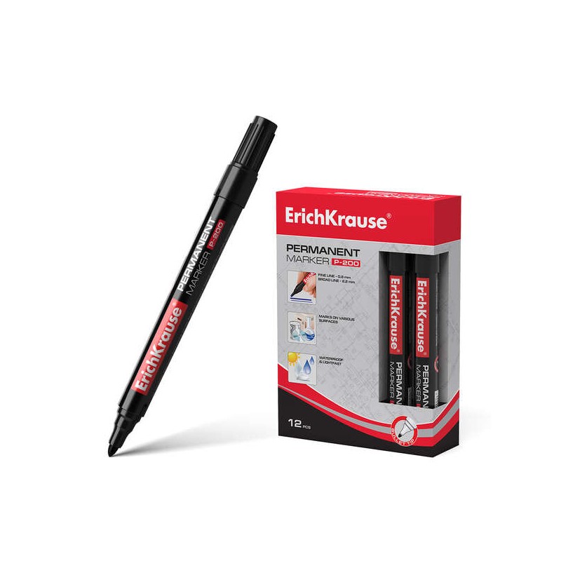 Erichkrause P-200 Marcatore permanente - Punta a proiettile - Impermeabile e resistente ai raggi UV - Nero