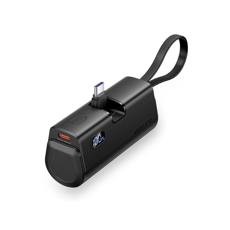 Vention PowerBank 4800mAh - USB-C - Carica rapida 22.5W - Connettore pieghevole - Colore nero