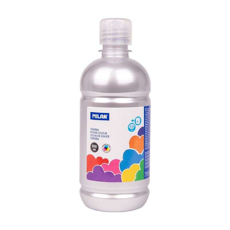 Bottiglia di tempera Milano 500 ml - Tappo dosatore - Asciugatura rapida - Miscelabile - Colore argento