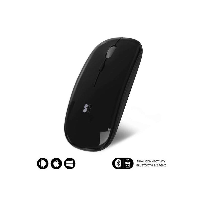 Subblim Dual Flat Mouse - Doppia connettività - Tecnologia Silent Click - Lunga durata della batteria - Design elegante