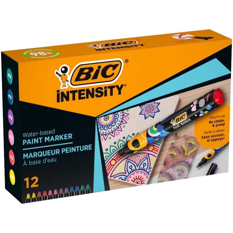 Bic Intensity Confezione da 12 pennarelli - Punta media - Inchiostro a base d'acqua - Materiali riciclati al 98% - Color