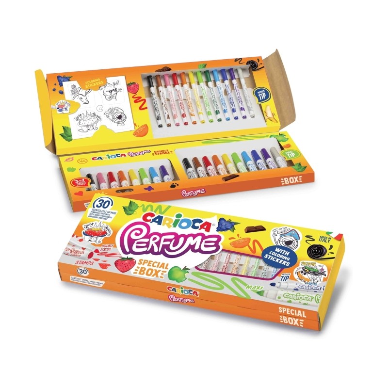 Profumo Carioca Confezione da 30 pennarelli profumati - 12 a punta media. 10 a punta maxi e 8 a punta maxi e timbrata - 