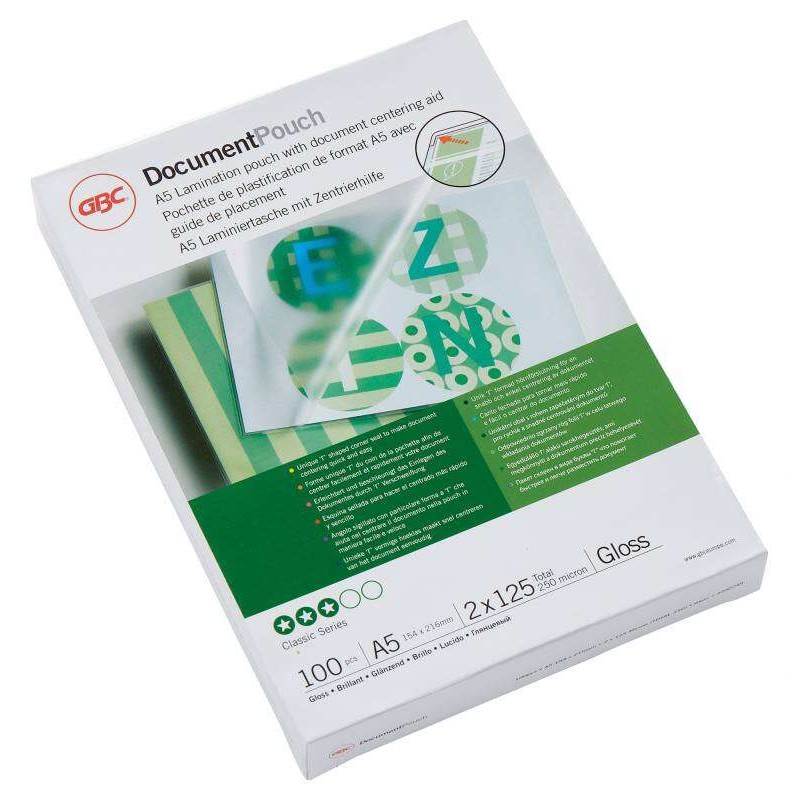 GBC A5 2x125 Micron Portafoglio trasparente lucido per documenti 216x303Mm