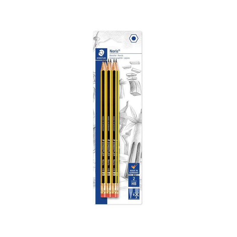 Staedtler Noris 122 Confezione da 6 matite di grafite esagonali 2HB con gomma - Resistente agli urti - Legno proveniente