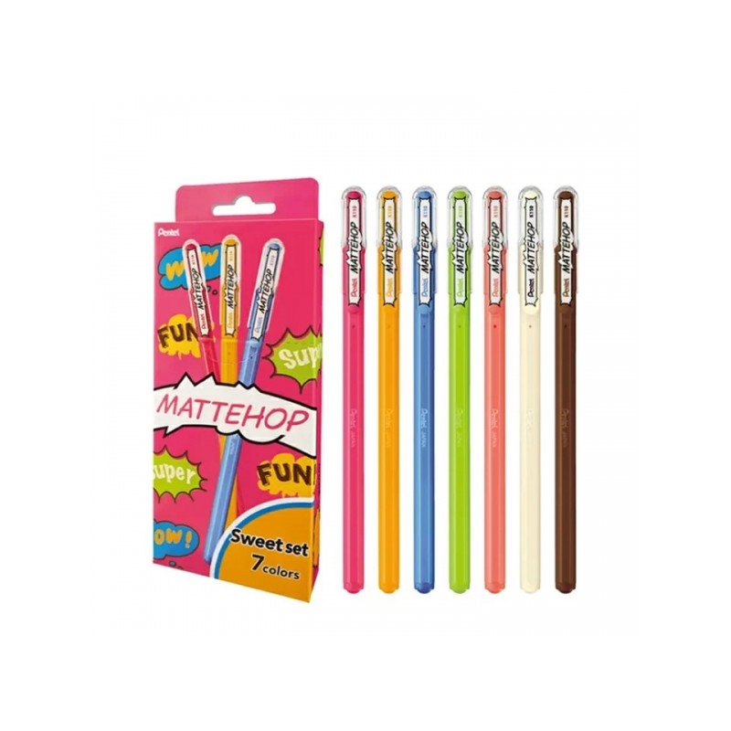 Pentel Mattehop Sweet Confezione da 7 penne a sfera - Punta da 1 mm - Linea da 0.5 mm - Inchiostro gel opaco - Realizzat